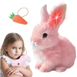 RichRabbit Bunby - Easter My Realistic Bunny Toy, Interactive Bunny Realistic Bunny - Jumping, Twitching, and Shaking Ears, Realistic Bunny Toys(Pink with Light)
