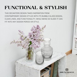 Bruno Magli Bubble Carafe | 2-Pc Set | Drinking Glass Tumbler Doubles as a Lid | Water Pitcher with Matching Cup for Office, Nightstand, Home, & Guest Room Décor | Gift Boxed | 28-Oz (Gray)