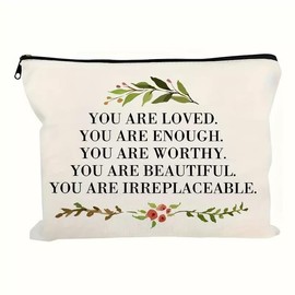 DPWOUM 1pc Makeup Organizer Bag, You Are Loved You Are Enough Case Positive Cosmetic Motivation Quotes for Friend Birthday Women's Day Cosmetic Travel Toiletry