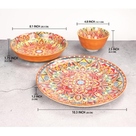 YA JU Mandala Dinnerware Sets (12 Pcs) Serves 4, Buffet Dinnerware, Boho Plates and Bowls Dish Set with 8" salad Plate 10" dinner Plate 4.8" bowl, apply Casual dining Indoor Outdoor Dining Part