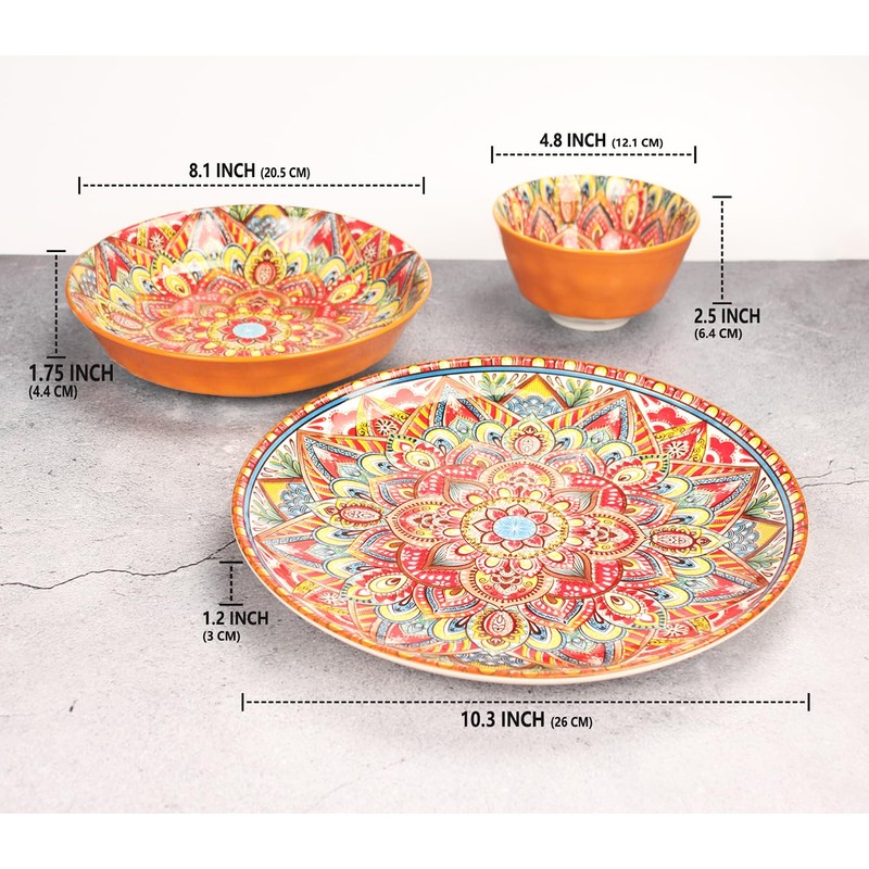 YA JU Mandala Dinnerware Sets (12 Pcs) Serves 4, Buffet