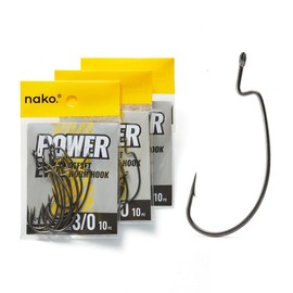Nako Power #4/0 EWG Hooks 24 Pack | Nano Smooth Coating Offset Worm Hook 9203 | Texas Rig Hooks | Bass Fishing Hooks