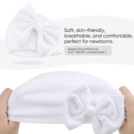 AQOKKA 3 PCS Baby Girl Hats with Bow Newborn Beanies Baby Girl Infant Caps Baby Mittens Newborn Hats for Baby Girls 0-6 Months