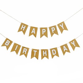 1 Pack Happy birthday Banner, Reusable Birthday Bnting, Versatile Bunting Decorationswith White Happy Birthday Letters, for Indoor and Outdoor Birthdays Parties (Golden 17CMX12CM)