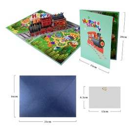 Magic Ants 子供のための3D漫画トレインバースデーカード、ポップアップバースデーカード、ハッピーバースデーグリーティングカード