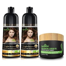 Combo Pack-2pcs Herbishh for Gray Hair Color Shampoo+ 1pc Argan Intense Mask- Natural Dye Shampoo – Colors in Minutes – Long-lasting color– 500 Ml –St