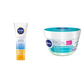 NIVEA SUN - Protector Solar Facial Control De Brillo (50 ml), FPS 50, Efecto Matificante Larga Duración,  Gel Facial Refrescante Cuidado Facial (200  