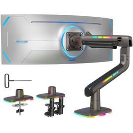 HUANUO RGB Monitor Arm for Ultrawide Screens up to 57″, Heavy-Duty Single Mount Holds 44 lbs, Fully Adjustable Gaming Monitor Arm with C-Clamp & Grommet Base, Max VESA 100 x 100mm