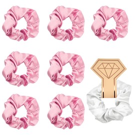 8 Pcs Hair Scrunchies - GLADFRESIT - Bridesmaid Scrunchie Set Satin Hair Ties Satin Hair Scrunchies Bridal Shower Scrunchy Hairbands Hair for Girls Women Bridal Hen Party(Pink)