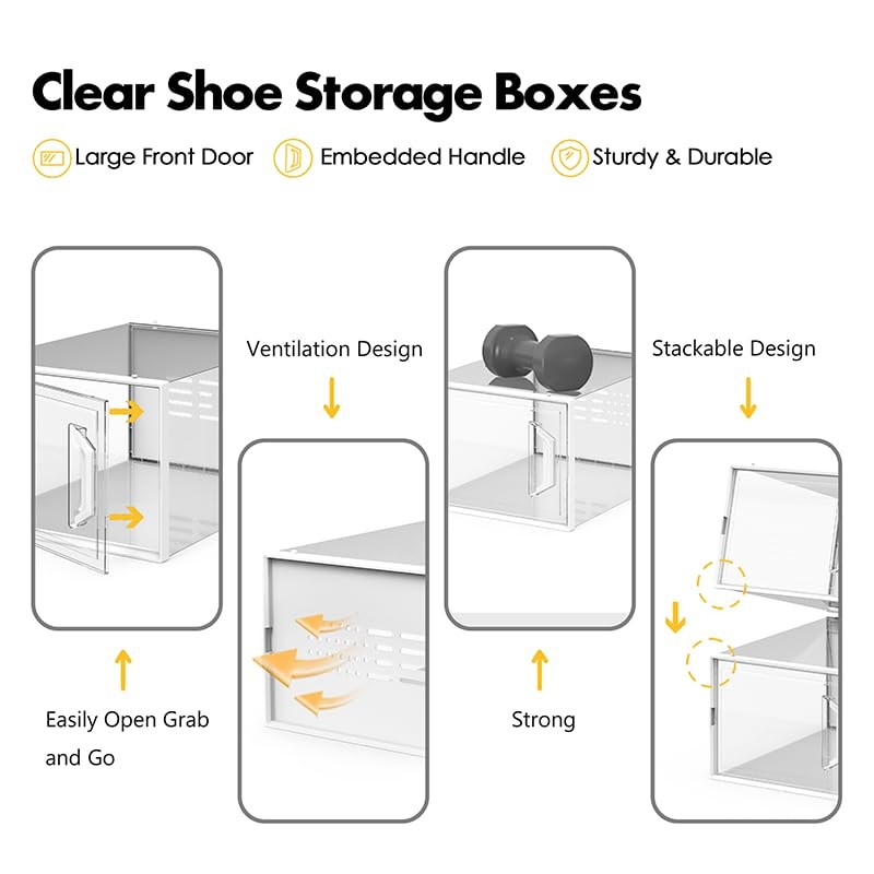 X-Large Shoe Storage Box Fit Size 14, Clear Plastic Stackable