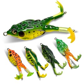 Keenjorika Soft Frog Fishing Lures 5 Pack, Topwater Floating Weedless Frog Baits with Rotating Kicking Legs, Lifelike Soft Swimbaits for Bass, Trout, Snakehead Fishing, Freshwater & Saltwater