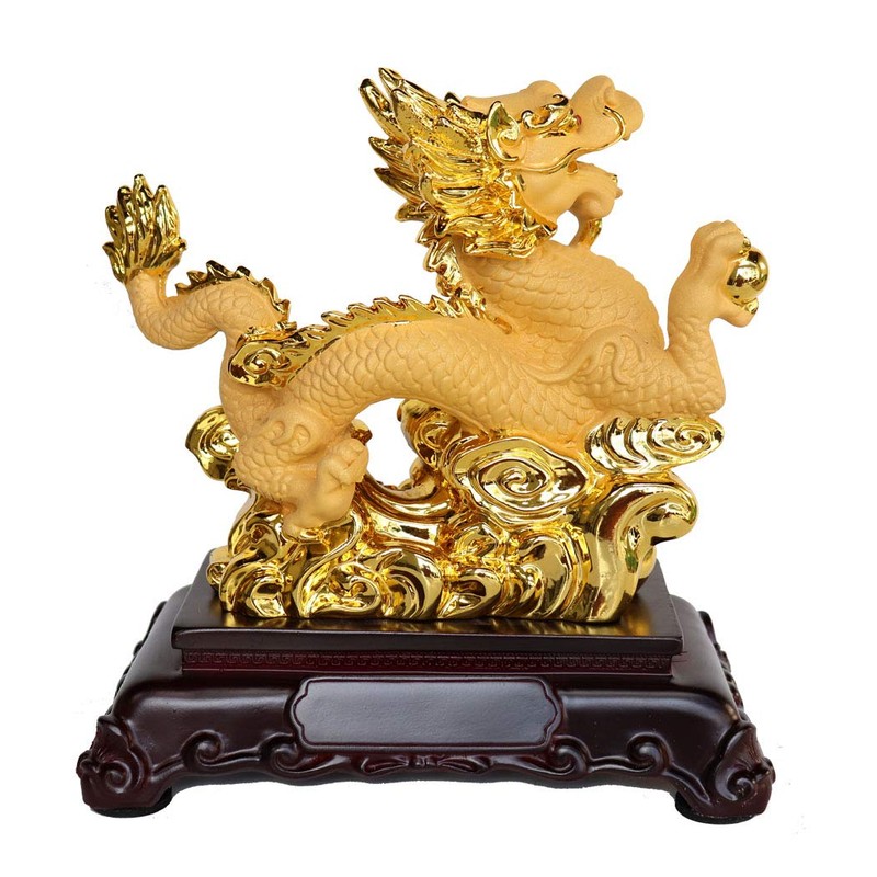 Feng Shui Import Golden Chinese Dragon Statue