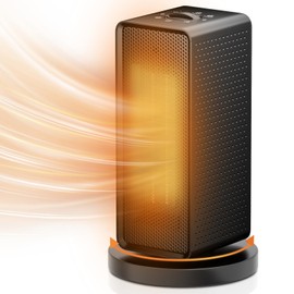 Athena Collection Space Heater, Electric PTC Ceramic Fast Safety Heat Portable Indoor Use Quiet with Tip-Over, Knob Control, Overheat Protection Electric Heater for Office Bedroom Home, Black 1200W