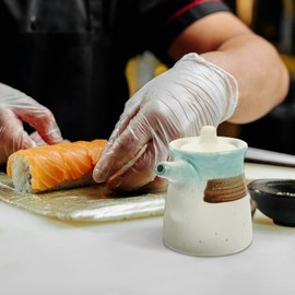 Hemoton Japanese Ceramic Oil Dispenser Ponzu Vinegar Dispenser Bottle Shoyu Soy Sauce Dispenser Liquid Condiment Cruet with Lid for Kitchen Cooking White