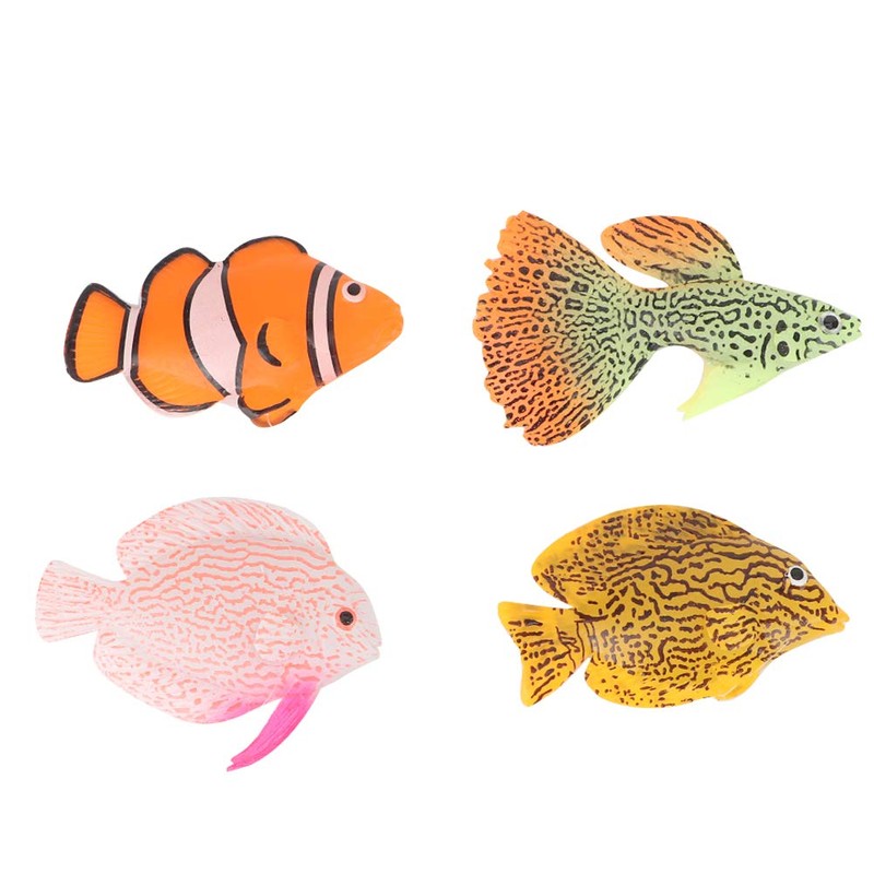 Yuehuam Artificial Aquarium Fishes, 4PCS in The Dark Luminous Silicone