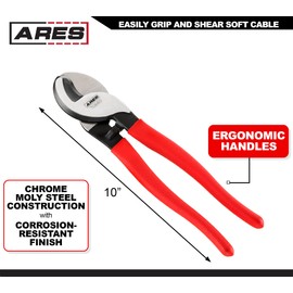ARES 70660 | 10-Inch Electronics Cable Cutting Pliers | Coaxial Cable Cutter for Aluminum Copper & Communications Cable | Heavy Duty Chrome Moly Steel Construction
