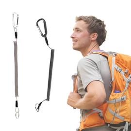 MHSKNHW Expandable Coil Strap, Set of 2 with Carabiner, Smartphone Strap, Drop Prevention, Extendable, Key Strap, Anti-Theft, Stretchable, Black, Silver, Black