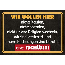 Schatzmix Saying "Wir wollen Hier Nichts kaufen Metal Sign Wall Decoration 20 x 30 cm Tin Sign Tin Sign, Sheet Metal, Multi-Coloured