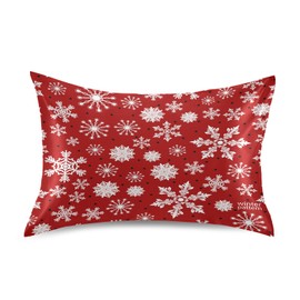 xigua Red Christmas Snowflakes Satin Pillowcase for Hair and Skin Silk Pillowcase, Queen Size(20x30 inches) - Slip Cooling Satin Pillow Covers with Envelope Closure,Christmas Decoration