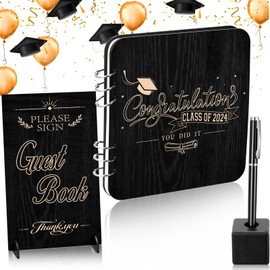 Vercraft Graduation Guest Book 2024 Class Wooden Guest Signature Wood Table Sign with Pen Graduation Party Supplies Memory Registry Guest Book with 144 Pages for College, High School Students