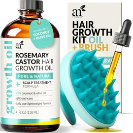 Organic Rosemary Castor Hair Oil with Coconut & Olive Oil for Hair Growth, Dry Damaged Hair, Split Ends Nourishing Scalp Treatment 4oz