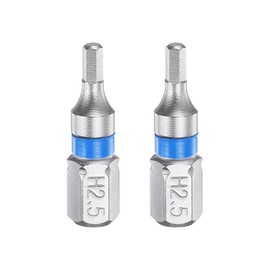 sourcing map 2pcs Hex Screwdriver Bit H2.5 1/4" Hex Shank 25mm/1" Length Magnetic Hexagonal Head Bits S2 Steel Electric Screw Driver Bit