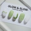 [Sl&Slow Nail Tips] Milky White & Green Nails - Square