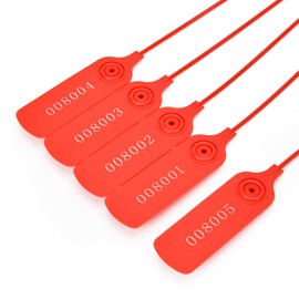 500pcs Numbered Security Seals Tamper Resistant Tags Plastic Sign Safety Zip Ties Self-Locking Luggage Bags Shoes Clothes Lock Tag (Red,500pcs)