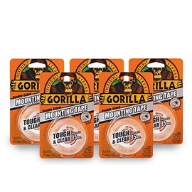Gorilla Tough & Clear Double Sided Mounting Tape, 1" x 60", Clear, (Pack of 5)