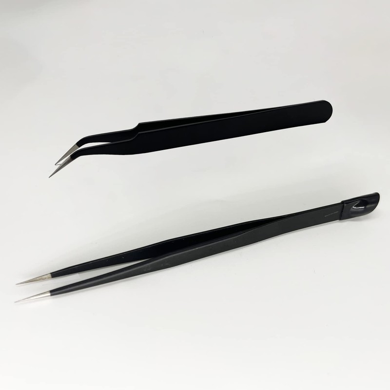 2 PCS Nail Art Tweezers, Straight and Curved Tip Picker