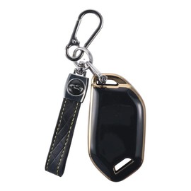 Key fob Cover for Kia, Soft TPU Car Key Fob Case Cover with Leather Keychain 360° Key Protector Cover 5-Buttons Smart Key Fob Cover Compatible with Kia Telluride 2023/2024 (Black)