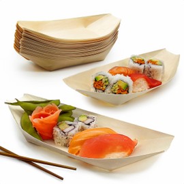Eco Friendly, Sturdy Poplar Wood 10 in Sushi Boat 500pk. Biodegrable and Compostable Natural Wood Food Trays for Restaurants, Take Out or Home Use. Perfect for Date Night, To Go Orders and Parties.