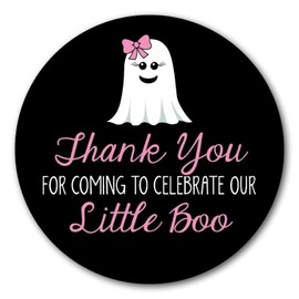36 2.5 inch Little Boo Ghost Thank You Baby Shower Stickers - Pink