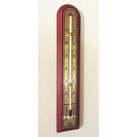 Hokco Analog Indoor Wall Thermometer Solid Oak Wood with Brass Scale 10 inch (Mahogany Finish)