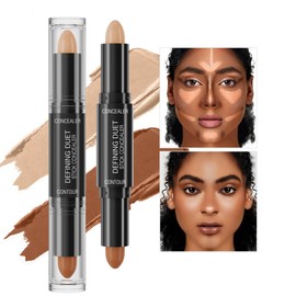Ofanyia 2 IN 1 Contour Stick Makeup, Dual-Ended Cream Highlighter & Contour Bronzer Stick, Long Lasting Waterproof Cream Bronzer & Highlighter Stick (03# Natural+Light Coffee)