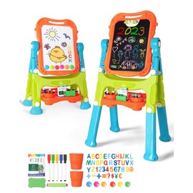 Lehoo Castle Easel for Kids, 4 in 1 Double Sided Kids Art Easel with Magnetic White Board & Chalk Board, Adjustable Standing Toddler Easel with Drawing & Writing Accessories - Gift for Boys and Girls