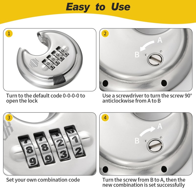 HOX Combination Lock, 4 Digit Disc Padlock with 3/8 Inch
