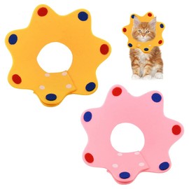 Adjustable Cat Recovery Collar, 2 PCS Crown Shape Post Surgical Soft Pet Protection Collar for Kitten, Cats, Puppy (Pink & Yellow)