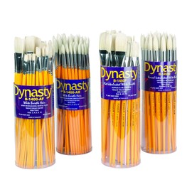 Dynasty B-1400-AF Long Wood Handle Brush Set, Assorted Sizes, Yellow, Set of 60