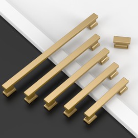 Amerdeco 10 Pack Champagne Bronze Cabinet Knobs 1.46 Inch(37mm) Solid Gold Kitchen Cabinet knobs Rectangle Brushed Brass Drawer Knobs and Pulls for Bathroom Cabinets ZH00013