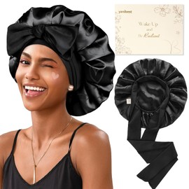 YANIBEST Double Layer Satin Bonnet for Sleeping Women Printed Pattern Silk Bonnet with Tie Band for Women Curly Natural Hair