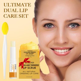 Bálsamo Labial De Cúrcuma(3 Unidades) Y Exfoliante Labial De Cúrcuma Y Limón(3 Unidades) Con Cepillo Tratamiento Para Labios Oscuros(Para Fumadores) Exfoliante Natural E Hidratante Para