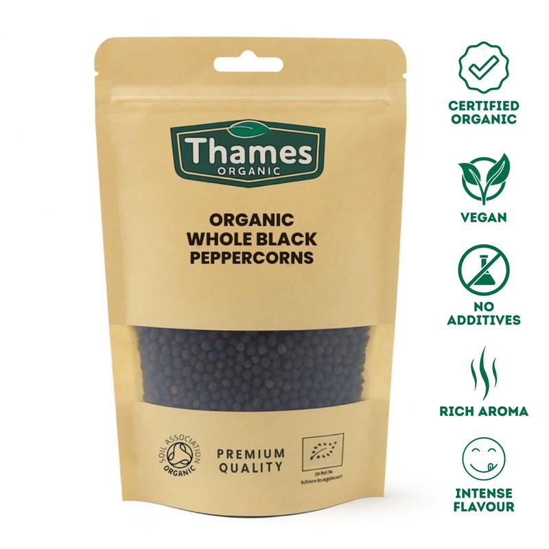 Organic Whole Black Peppercorns-Certified Organic, Non-GMO, Vegan, No Additives, No