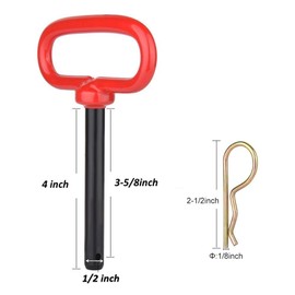 2Pcs 1/2 inch 3/8 inch Red Handle Hitch Pin Accessories for Tractors (1/2 * 3-5/8)