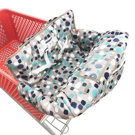 Portable 2-in-1 Grocery Cart Seat Cover and Baby Highchair Cover (Blue Polk Dot)