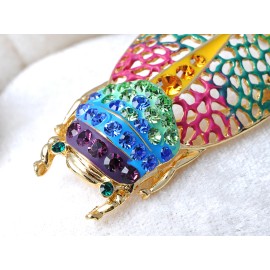 Unbranded Crystal Elements Rainbow Pride Colorful Filigree Cicada Bug Pin Brooch