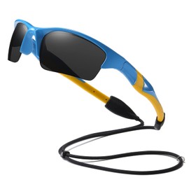 DUCO K014 Kids Sunglasses, Children's Sunglasses, Sports, Polarized Sunglasses, Ultra Lightweight Frame, UV Protection, Baseball, Running, Cycling, 5-12 Years Old, blue/yellow