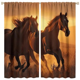 Horse Window Curtains, Western Wild Galloping Horses Curtains for Living Room,Rustic Farm Animal Cowboy Running Horse Drapes 2 Panel Sets,42x45 Inch