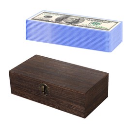 Wooden Lockable Cash Box with 20 PCS Banknotes Top-Insert Holders, Money Holder Cash Organizer Single Row Currency Tray Money Storage Box with Currency Topload Holder Bill Money Top-Load Sleeves