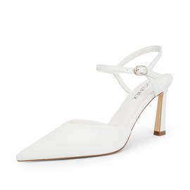 VIUGJNEX White Heels for Women White Closed Toe Pointed Toe High Stiletto Heel Ivory Prom Pumps for Women Shoes 8